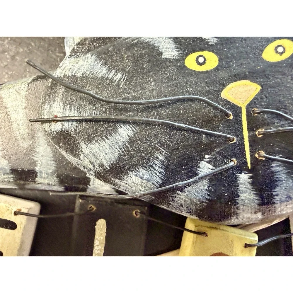 Handmade Black Cat Wall Hanging & Cat Mug Pottery Halloween Folk Art Set